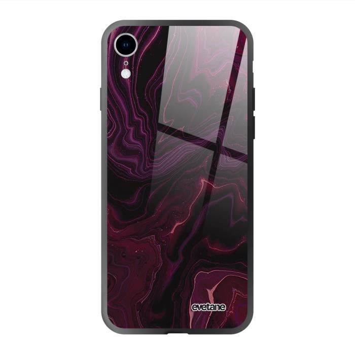 Coque en verre trempé pour iPhone Xr Mercure Bordeaux Ecriture Tendance et Design Evetane.