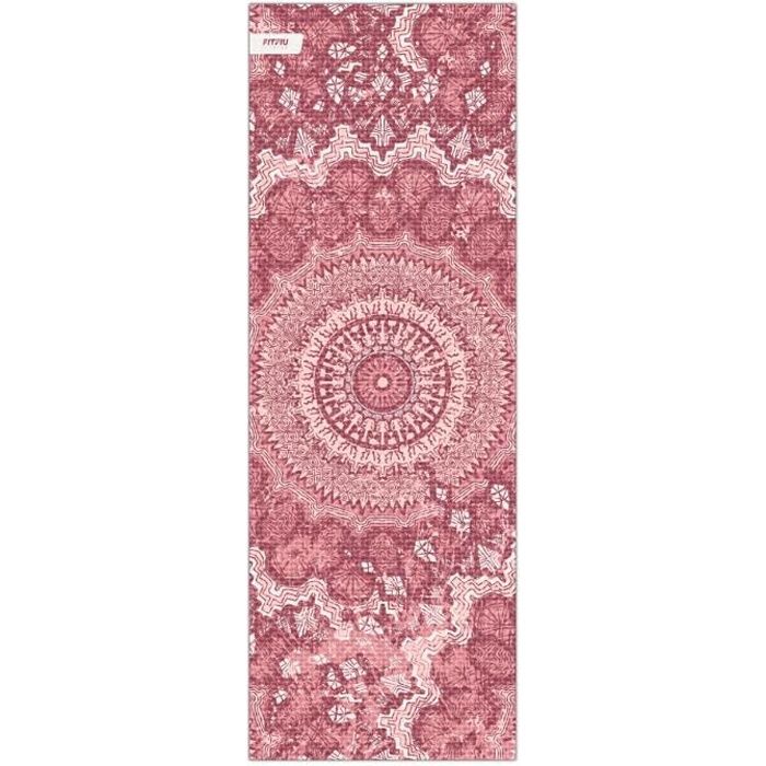 Tapis de yoga MAT-E50 ROSE antidérapant 0,5cm d'épaisseur, léger, motif mandala ethnique,173x61x0,5cm - FITFIU Fitness