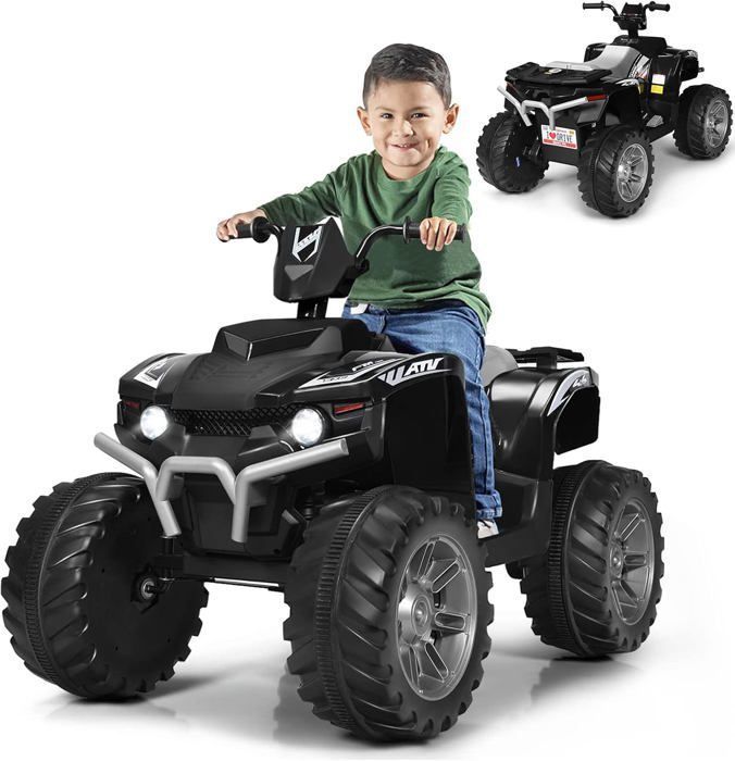 GOPLUS Quad Électrique pour Enfant 3-7 Ans avec 2 Vitesses 2,8-5 km/h Phare,Klaxon et MP3,Démarrage Lent Noir