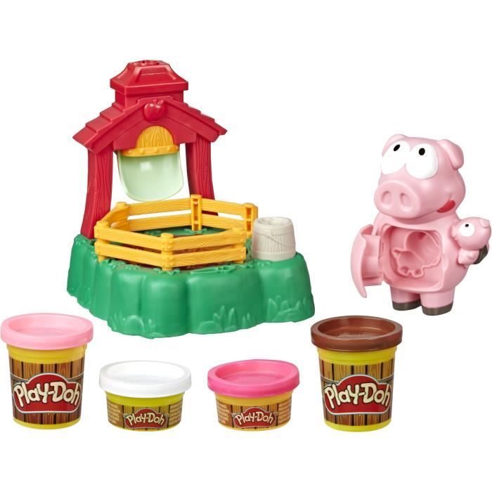 PLAY-DOH - Animal Crew - Pigsley Cochons farceurs avec jeu de ferme et 4 Pots de pâte PLAY-DOH - atoxique de différentes couleurs