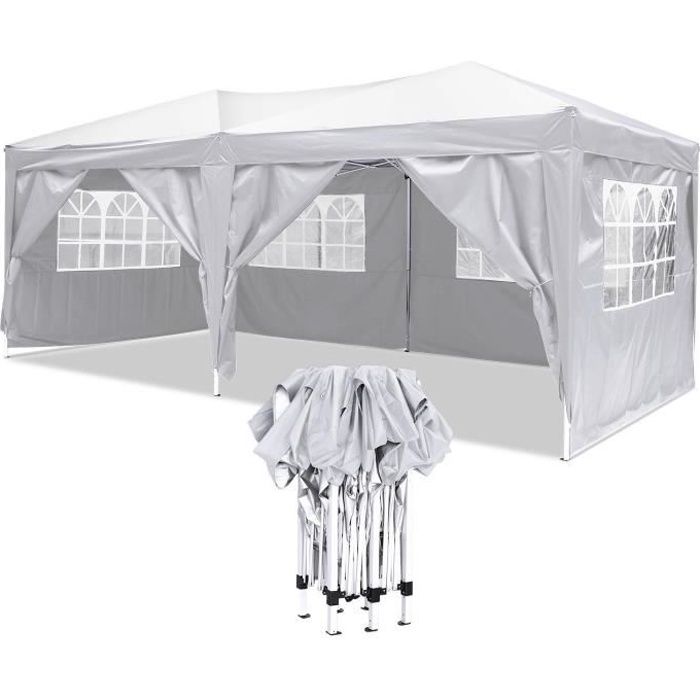 Tonnelle pliant imperméable de jardin, Chapiteau Tente de réception 3 x 6 m Pavillon, Pergola, Barnum - Blanc