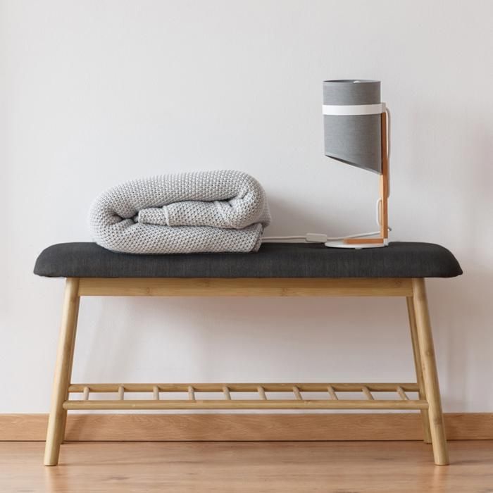 Banc d'entrée capitonné en bambou tissu gris foncé
