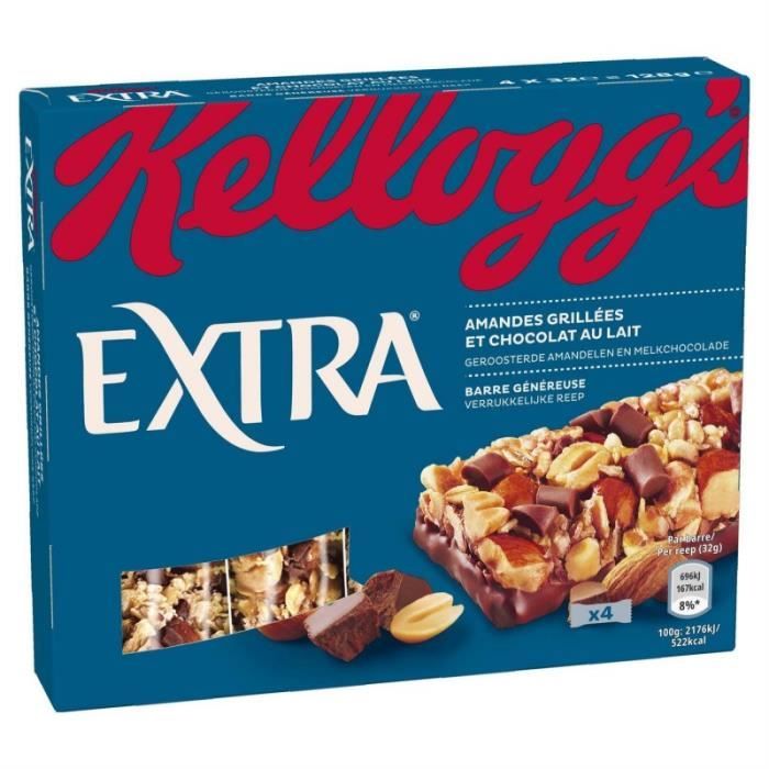 KELLOGG'S - Extra Barre Chocolat Au Lait 128G - Lot De 4