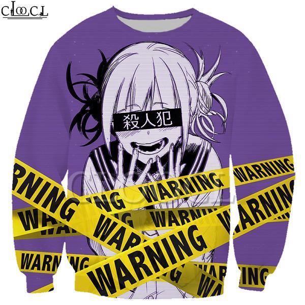 Sweat-Shirt Homme,Sweat-shirt animé pour filles Toga Himiko My Hero academy, avec avertissement imprimé 3D, pour hommes et femmes,