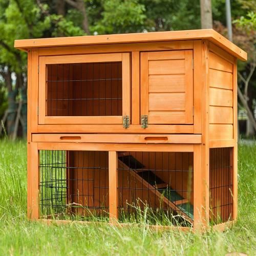 Rabbit Bunny Clapier Cage House Clapier pour cochons d'Inde Cacher - courir avec toit en linoléum 2 niveaux