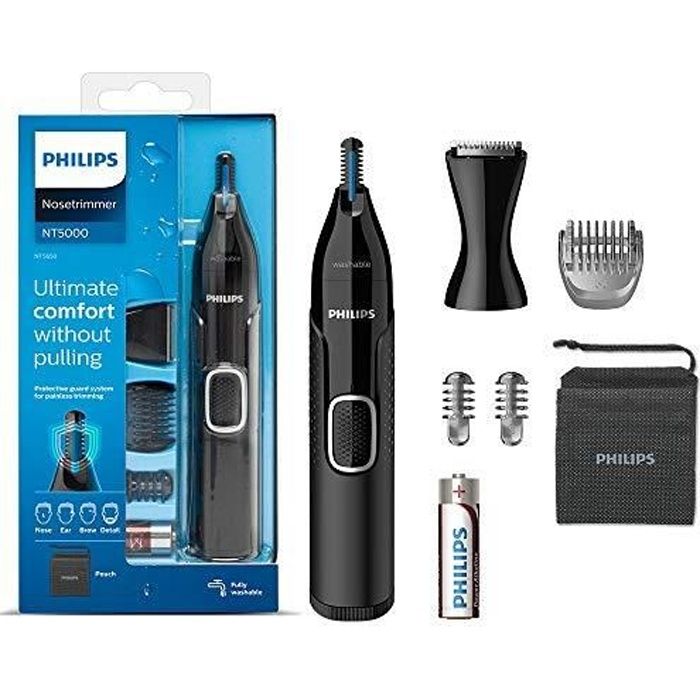 Philips Series 5000 Tondeuse pour nez, oreilles et sourcils à piles avec fixation de débroussailleuse - étanche à la douche, sans ti