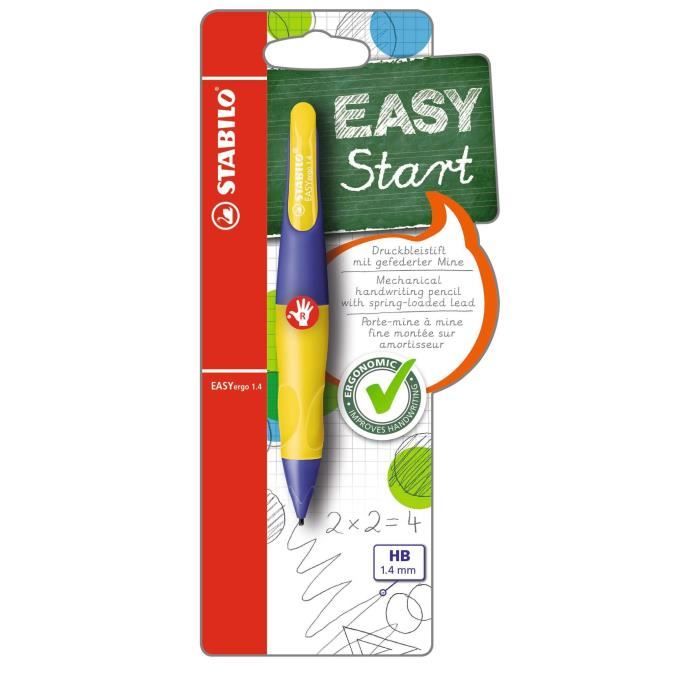 STABILO EASYergo - 1 porte-mine 1.4 gaucher + 3 mines HB - jaune/violet