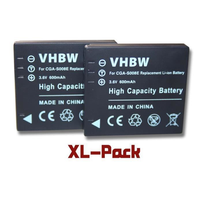 2 batteries de rechange pour Panasonic DMC-FX500, DMC-FX55, DMC-FS3 - Remplace : Panasonic VW-VBJ10 - VW-VBJ10E, DMW-BCE10 - DMW-…