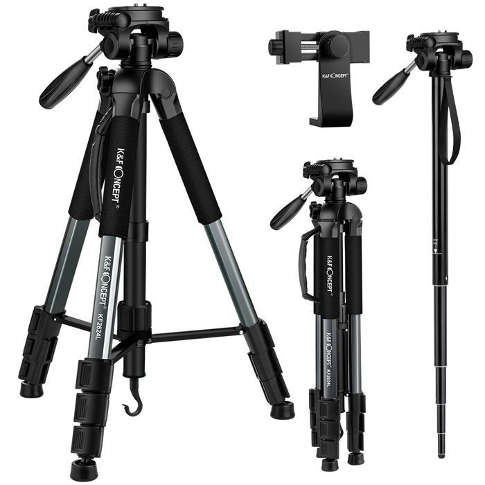 K&F Concept Trépied Appareil Photo Portable, Trepied Léger en Aluminium avec Clip de Téléphone Charge: 4kg pour DSLR, Caméra