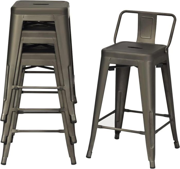 giantex lot 4 tabourets de bar empilables- chaises salle à manger-cadre en fer-dossier amovible-style industriel-charge 150 kg