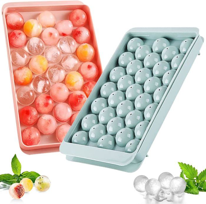 Lot de 2 bacs à glaçons en silicone avec couvercle - Réutilisables - 64 glaçons avec pelle à