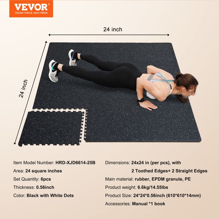 BodenMax Lot de 18 pièces pour tapis de puzzle/fitness/gymnastique/ entraînement, en caoutchouc – 30 x 30 x 2,5 cm – Noir