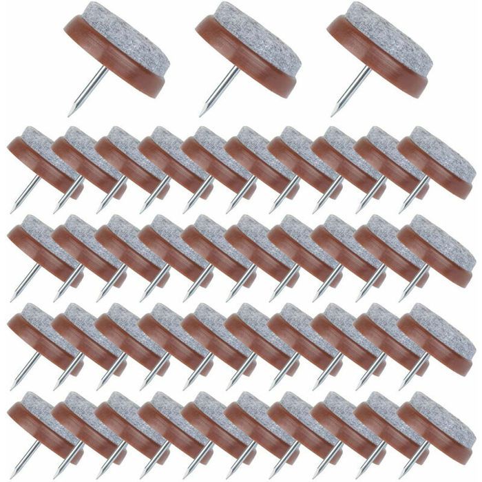 50 Pcs Patin Chaise a Clouer 24mm Marron Tampon Chaise en Feutre pour Protéger Pieds des Meubles