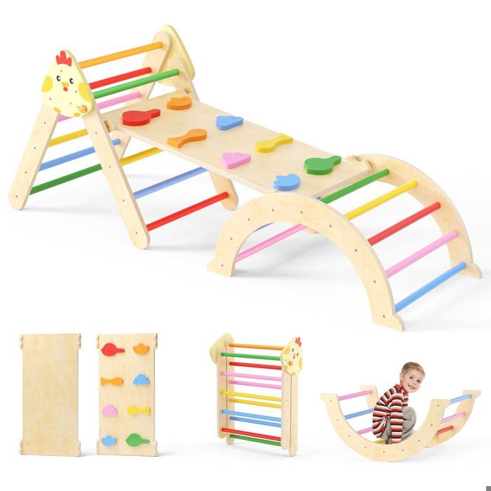 Triangle D’escalade Montessori 8-en-1 COSYLAND – Bois Hêtre, Hauteur Réglable, Pour Enfants 1-6 Ans