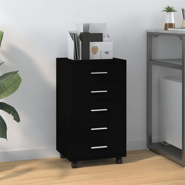Prix bas - Armoire à tiroirs Commode Armoire Bahut bas avec roulettes - SYM NEW - Meuble dimprimante Noir Bois dingénierie （7211