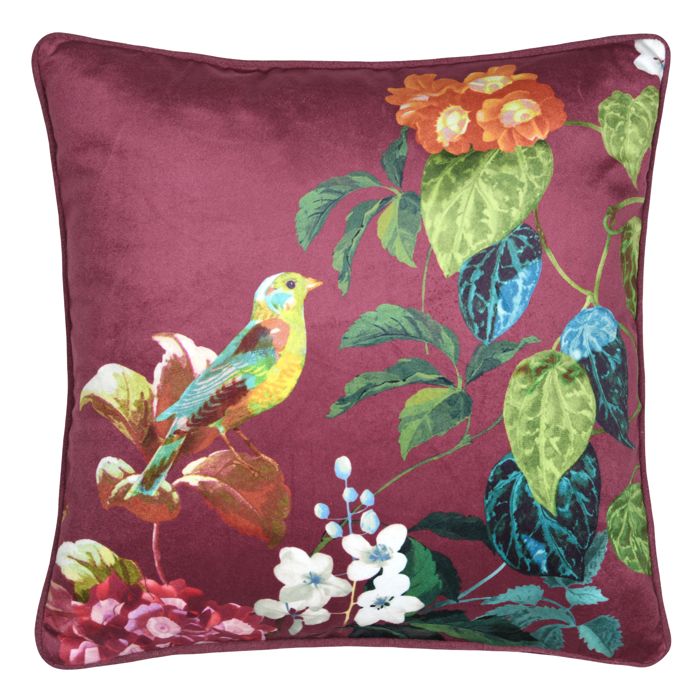 Coussin décoratif motif oiseau et feuillage Bordeaux 40x40 cm Coussin décoratif motif oiseau et feuillage Bordeaux 40x40 cm