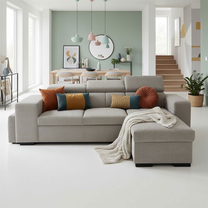 SIRIUS Canapé dangle reversible convertible gris clair -Réversible- - Taille M - 4 places - 251 x 165 x 94