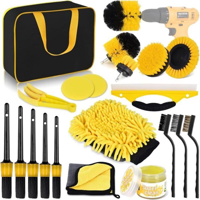 Kit Nettoyage Voiture 31 Pièces Avec Sac - Brosses, éponges, Chiffons, Pour Intérieur & Extérieur, Idéal Détailing