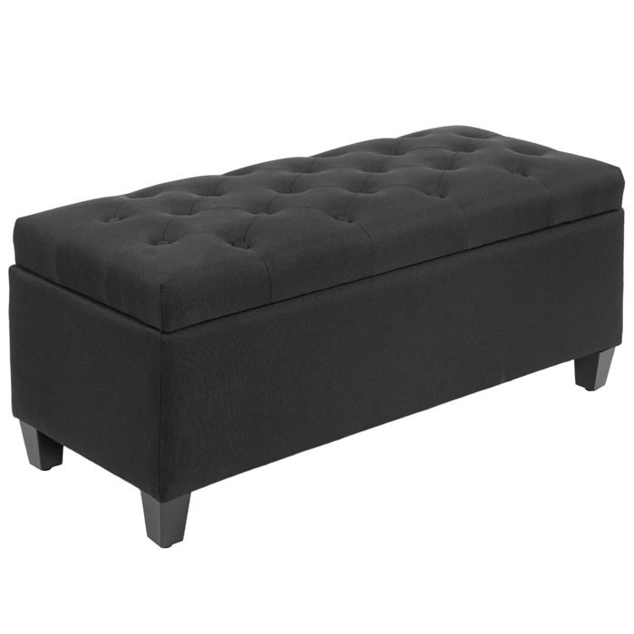 canapé rembourré banquette avec compartiment de rangement banquette couloir chambre salon Lin polyester caoutchouc bois noir 100 x 4
