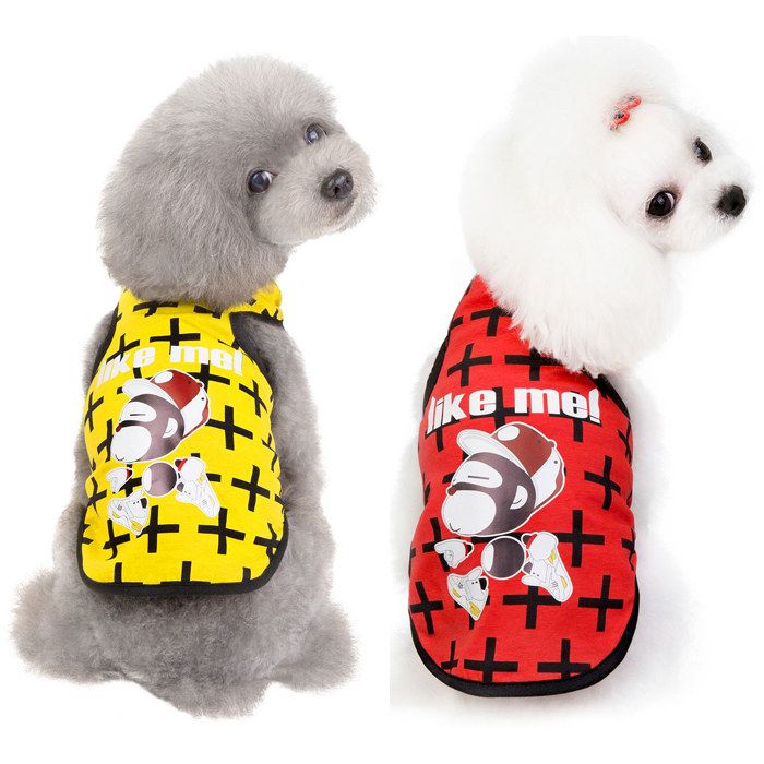 Meilleurs prix pour T-shirt en coton extensible sans manches pour chien lot de 2 (rouge et jaune)