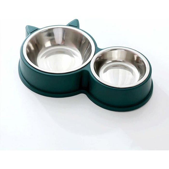 Gamelles doubles chat en inox mangeoire et abreuvoir pour petits animaux vert Label