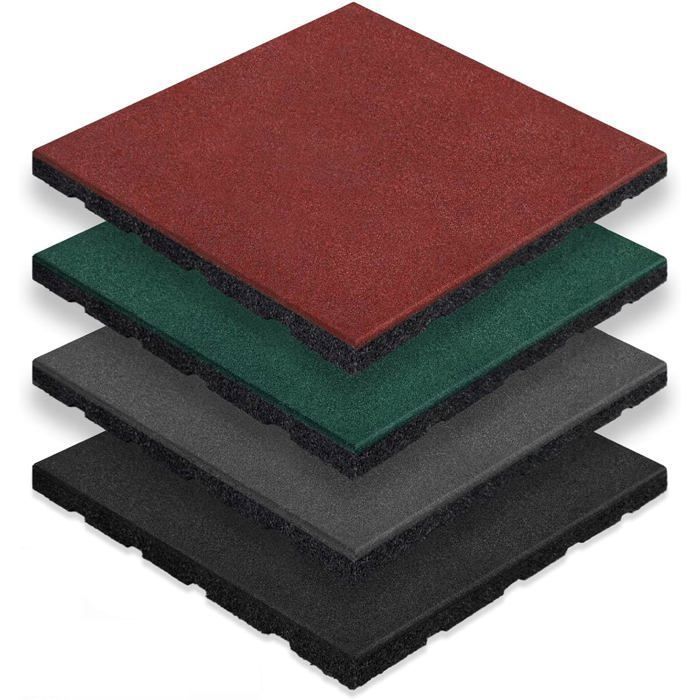 Tapis de sol pour aire de jeu et jardin Play Protect Résistant aux intempéries avec drainage 50 x 50 cm Ep 40 mm Rouge