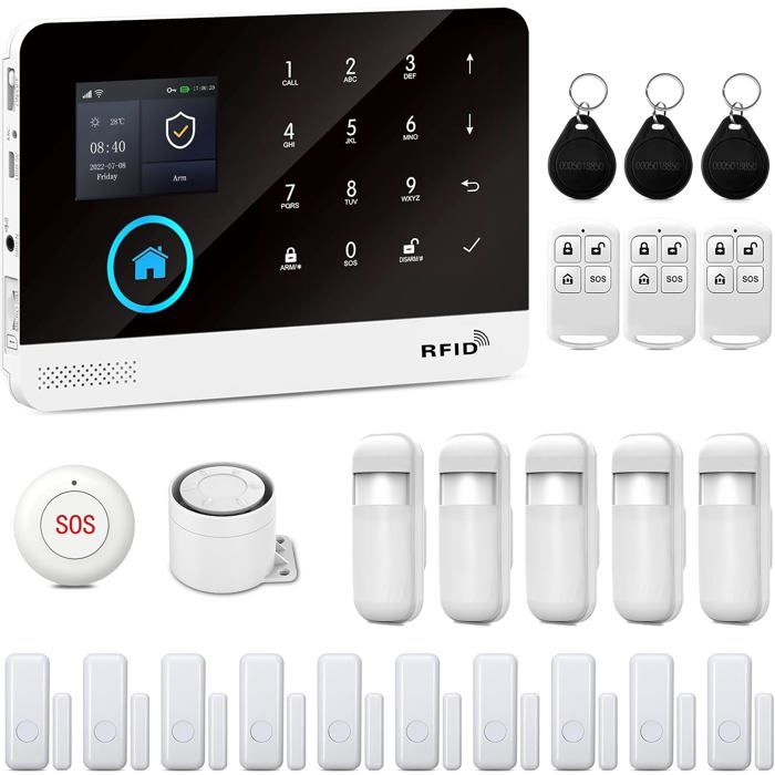 Kit Système dalarme Maison 4G XNY - 24 pièces - Alarme WiFi Intelligent avec APP