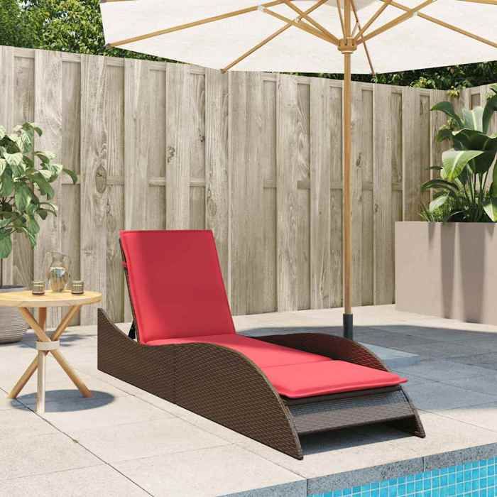PROMOTION Bains de soleil/transat CHIC VENT-FLASH - Chaise longue avec coussin Marron 60x205x73 cm Résine tressée 462714