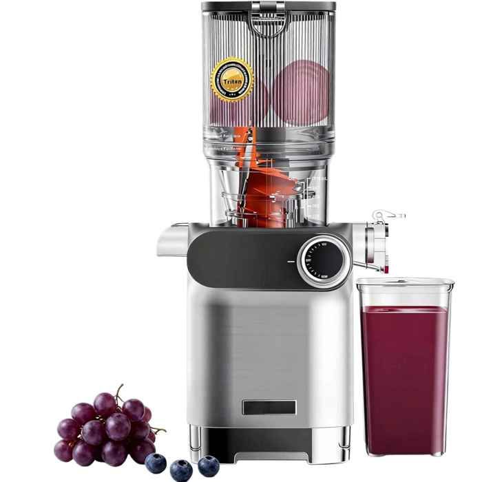 Extracteur de Jus 200W Goulotte XXL 108mm 65tr/min Technologie Slow Juicer Filtre Inox Matériau Tritan Nettoyage Facile - Aiorber