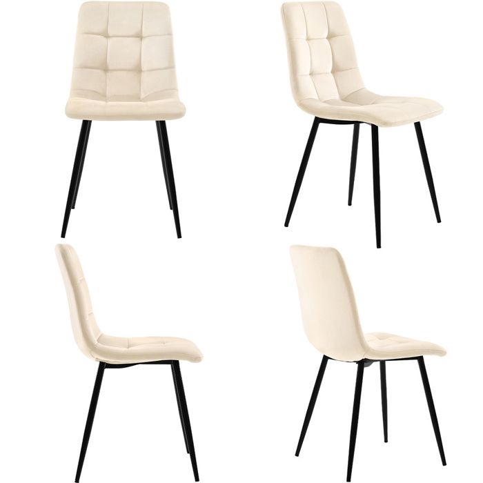 Lot de 4 chaises scandinaves en velours beige - pieds métal noir rembourrage mousse haute densité