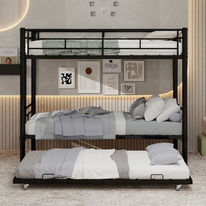 Lit Superposé 90x190 cm - en Métal- Séparable en 2 Lits Simples - Structure Robuste - Barrières de Sécurité Haute - Noir