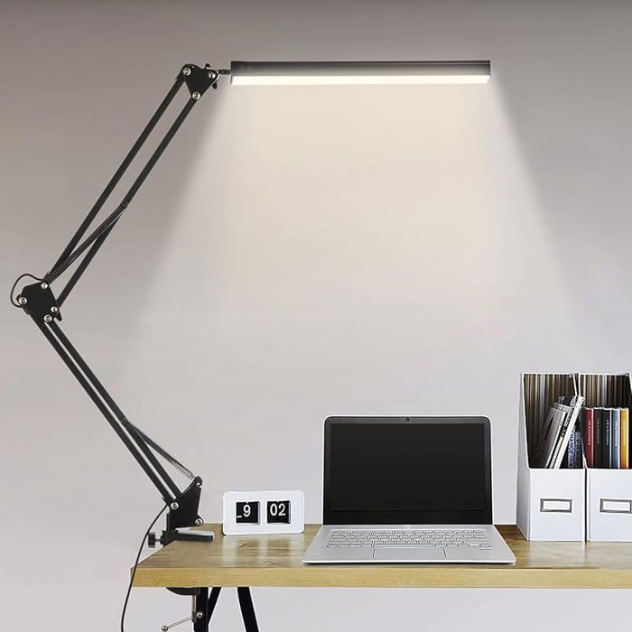 Lampe de Bureau D Architecte 4W Pliable avec Pince 0 Niveaux de Luminosité X 3 Modes de Couleur Bras Oscillant Noir n LAMPE A POSER
