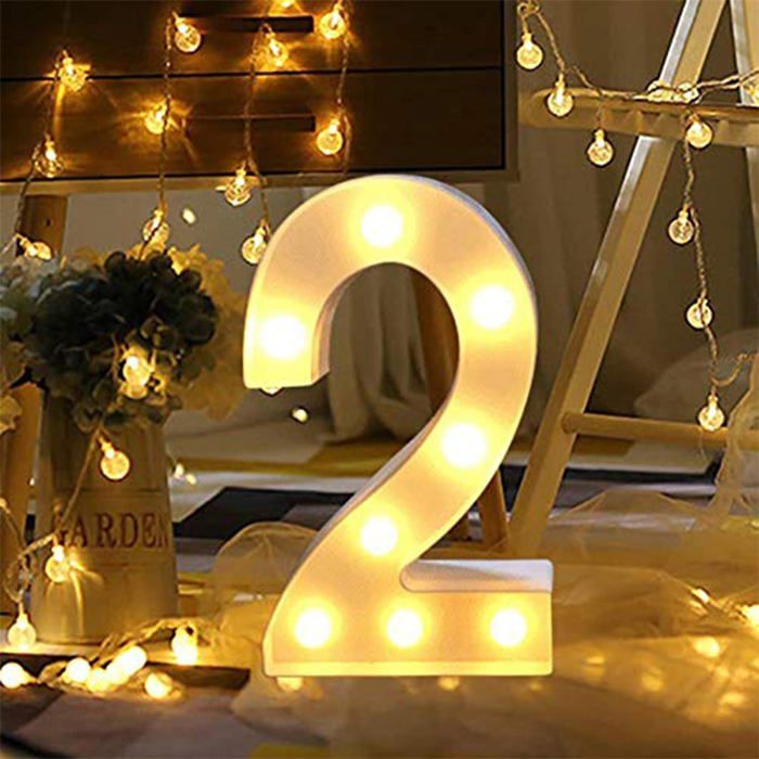 2 lampes à chiffres LED hauteur 22 5 cm plastique résistant chiffres 0 à 9 lumière blanche chaude décoration intérieure .