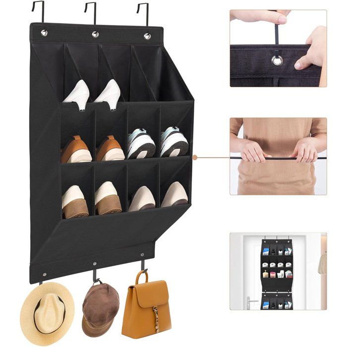 Organisateur chaussures suspendu noir 12 poches porte mur penderie placard
