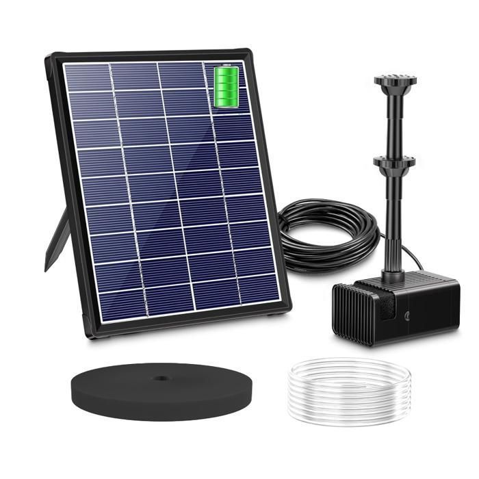 Pompe solaire pour bassin - 6 W - Batterie 3000 mAh - Protection anti-fonctionnement à sec - Pour extérieur