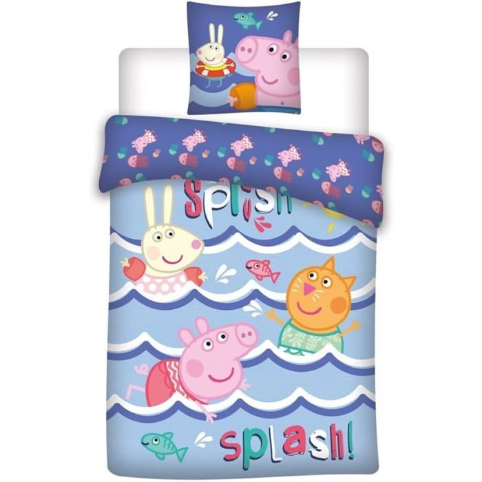 Parure de lit enfant - Peppa Pig Splish Splash - 140x200 cm - Polycoton - Lavable