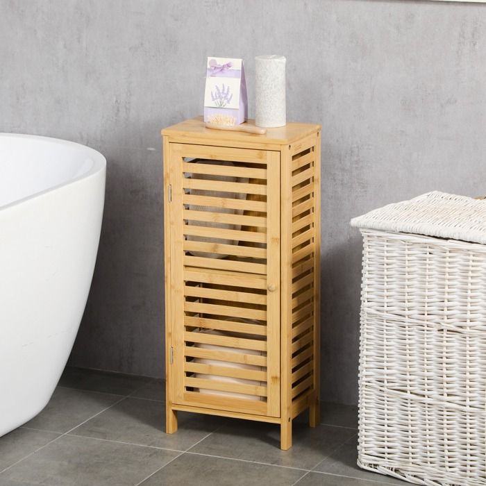 MOTHINESSTO1576-Armoire de salle de bain en bambou 1 étagère réglable design naturel 30 x 19 9 x 70 cm naturel