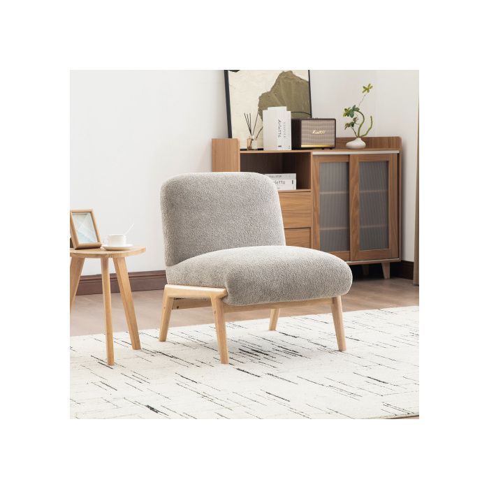 Chaise de salon en chenille avec dossier et pieds en bois style moderne gris