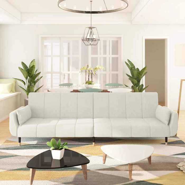 SOFA convertible - Canapé de Séjour - 2 places - avec deux oreillers Crème Velours - Sofa lit 0_630451