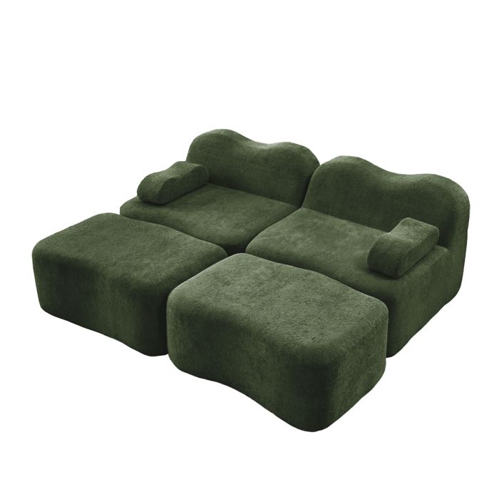 Canapé compressé dangle modulaire -canapé-lit convertible en forme de U 2 places - coussin de siège profond salon vert