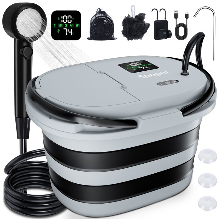 Douche PortableSpopal Douche CampingUnité Intégrée 20LIPX8Pliable13000mAhécran LED5 Vitesses Réglablespour FruitsCamping