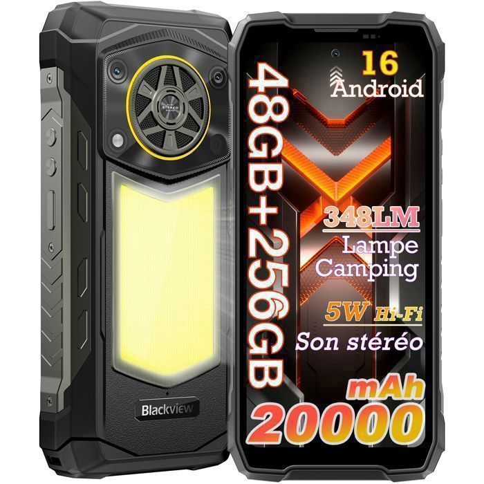 Blackview Rock 5 Smartphone Robuste 48(12+36)Go 256Go 20000mAh/33W 108MP 678 120Hz Téléphone Portable Incassable NFC GPS - Noir
