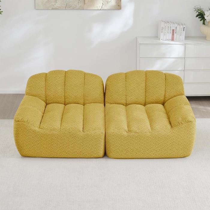 Canapé - KOMHTOM - sofa coquillage - 2 places - assise profonde - tissu bouclé Canapé - KOMHTOM - sofa coquillage - 2 places - assise profonde - tissu bouclé