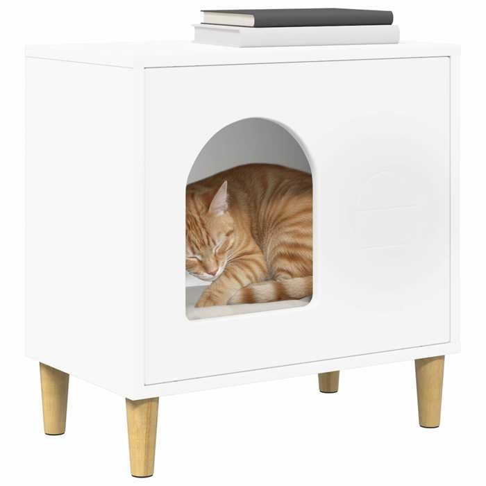 Maison pour chat minimaliste - vidaXL - bois dingénierie - blanc - 51 x 30 x 52 cm - avec coussin - Capacité 60 kg ycm45p346 Maison pour chat minimaliste - vidaXL - bois dingénierie - blanc - 51 x 30 x 52 cm - avec coussin - Capacité 60 kg ycm45p346