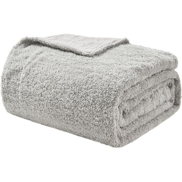 Couverture mousseline de coton polaire grise double face 130 x 150 cm respirante douce lavable en machine pour canapé et lit jeté