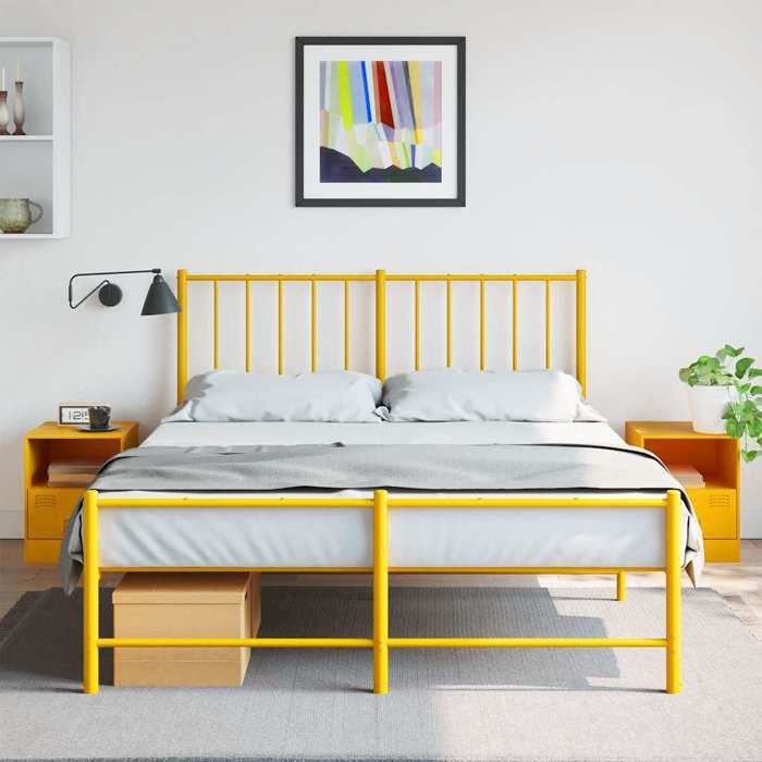 Tables de chevet - vidaXL - Capacité totale 50 kg - chevets - 2 pièces - Acier - Jaune - 345 x 39 x 44 cm - 1 tiroir - tiroir intég