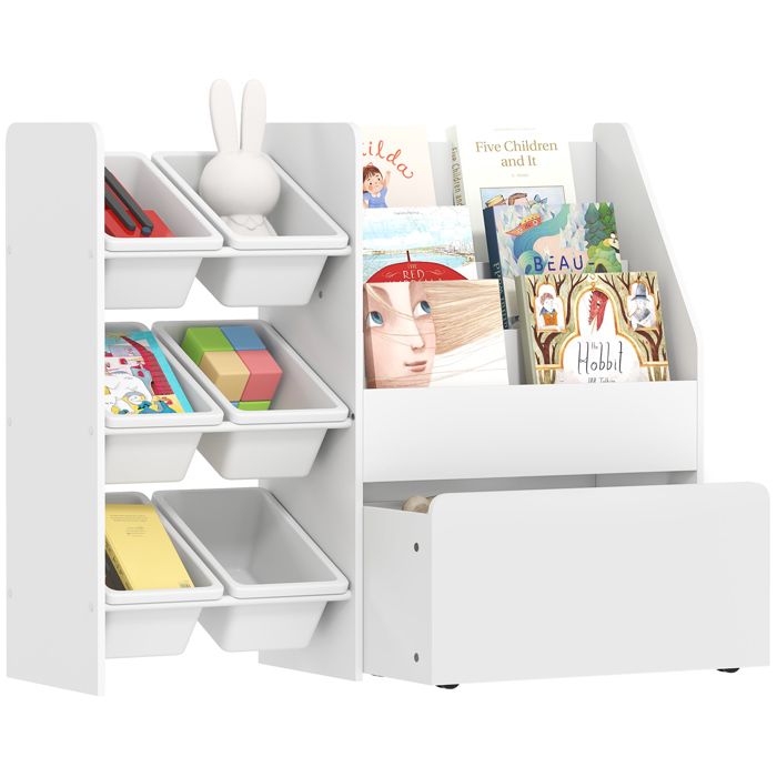Meuble rangement enfant rangement jouet enfant 6 bacs amovibles et grand coffre à roulettes 100 x 30 x 80 cm blanc Meuble rangement enfant rangement jouet enfant 6 bacs amovibles et grand coffre à roulettes 100 x 30 x 80 cm blanc
