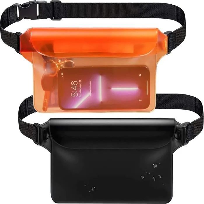 Pochette Étanche Nautique SIKSOG - Lot de 2 - Sac Banane Imperméable pour Smartphone Plage Kayak - Blanc
