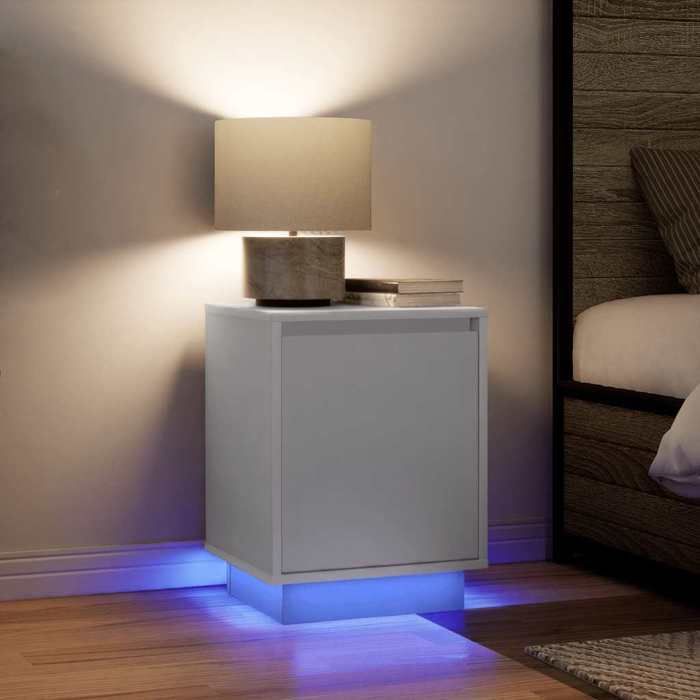 Cabinet de Lit Moderne Brun Table de chevet/nuit avec rangement avec lumières LED blanc 38x34x50 cm CC4245 Cabinet de Lit Moderne Brun Table de chevet/nuit avec rangement avec lumières LED blanc 38x34x50 cm CC4245