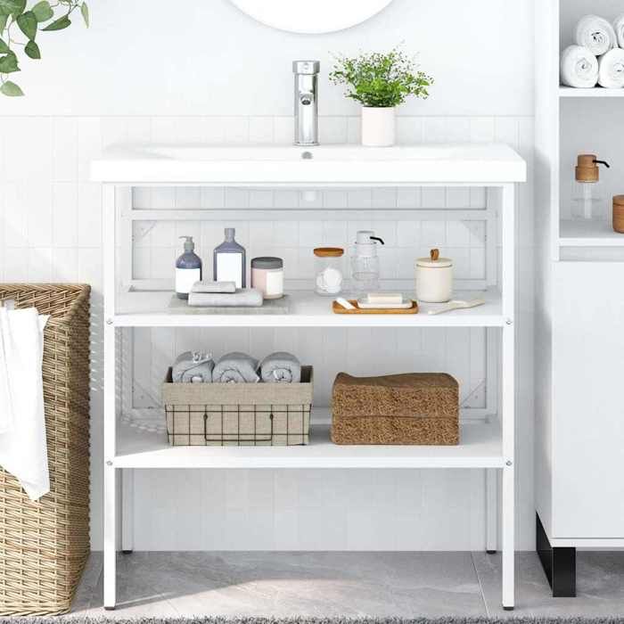Blanc Cadre de lavabo de salle de bain Blanc 79x38x83 cm Fer - Meuble Rangement LV30176